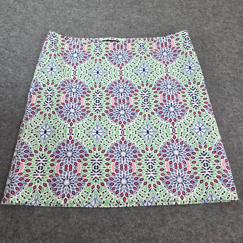 Talbots Skirt Womens 14 Cotton Stretch Medallion Print A Line Lined Blue Green